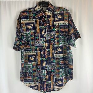 Vtg Jeri Marque Womens Top Size L Egyptian  Collar Retro Blouse